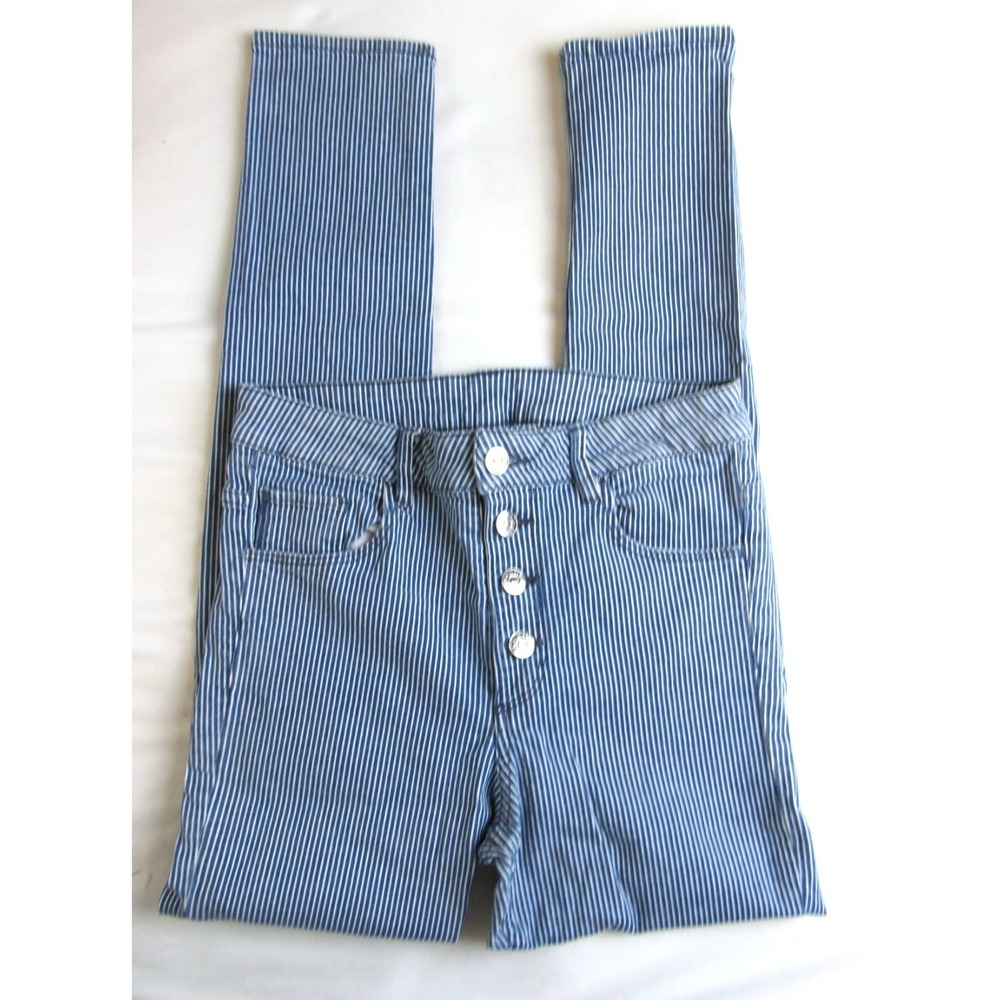 H&M Jeans Blue Railroad Striped Button Fly Skinny Ankle Women's Size 28